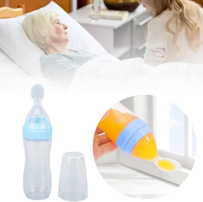 woobles Food Feeder for Feeding Water, Vegetable Juices, Soft Silicone One Handed Operation Scale Design Feeder with Soft Spoon for Elderly Patients(Blue) - Image 5
